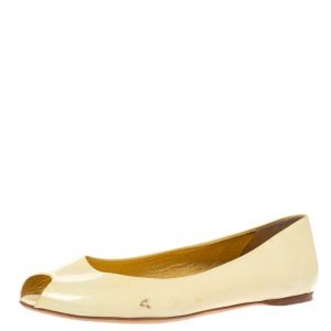 Prada Yellow Patent Leather Peep Toe Ballet Flats Size 41.5