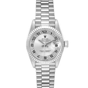 Rolex Silver Diamonds 18K White Gold President Myriad 69179 Women's Wristwatch 26 MM