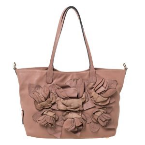 Valentino Old Rose Leather Floral Applique Tote