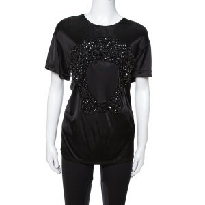 Versace Black Jersey Medusa Embellished Crew Neck T-Shirt L