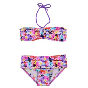 Boobs & Bloomers Boobs & bloomers bandeau kinder bikini met flamingo print paars