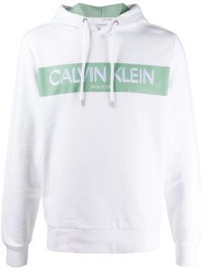 Calvin Klein Stripe logo hoodie wit