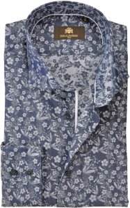 Circle of Gentlemen Heren overhemd dari donkerblauw met bloem print cutaway slim fit