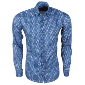 Ferlucci Heren overhemd met mini uilen design calabria stretch - blauw