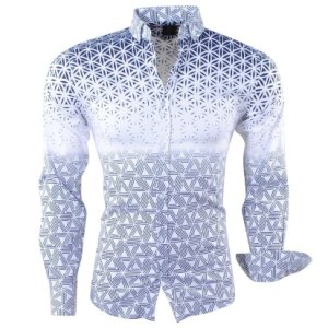 Megaman Heren overhemd met trendy design stretch navy wit