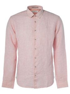 No Excess Shirt, l/sl, 2 col yarn dyed linen peach roze