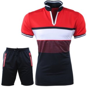 Paname Brothers Heren polo & short complete set slim fit seny rood
