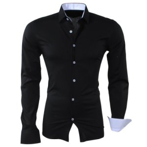 RDX Heren overhemd slim fit stretch wit zwart