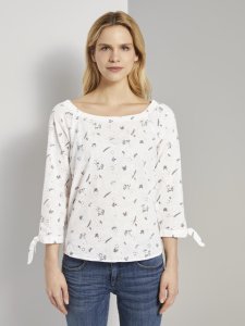 TOM TAILOR Off-the-shoulder blouse met kanten patroon, white khaki print on shiffli, 36