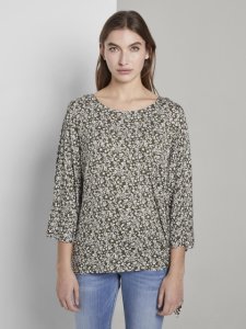 TOM TAILOR Overhemd met geknoopte details, khaki offwhite floral design, XL
