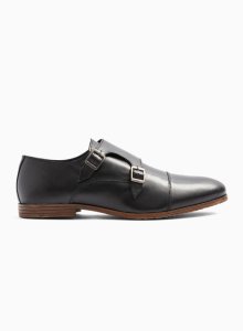 Black Leather Ollie Monk Shoes