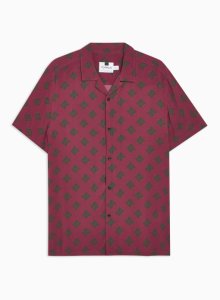 Dark Red Geometric Print Revere Shirt