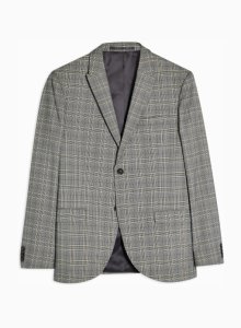 Grey Check Slim Fit Single Breasted Blazer With Peak Lapels