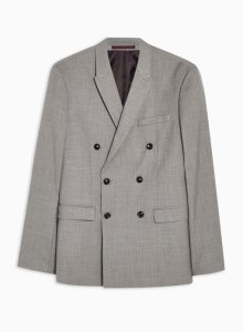 Grey Marl Skinny Fit Double Breasted Blazer With Peak Lapels