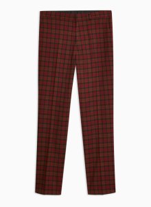 Red Check Slim Fit Suit Trousers