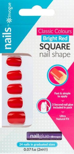Invogue Classic Square Nails Bright Red 24 stk + 2 ml