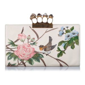 Embroidered Leather Knuckle Clutch Bag
