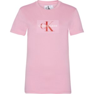 Rosa Calvin Klein Flock Monogram Slim Begonia Pink/Racing Red T-Skjorte