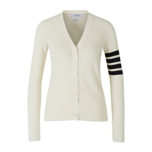 Openwork-Knit Cardigan with Striped Sleeves