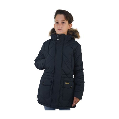 Quilted down jacket with fur hood and hidden zip