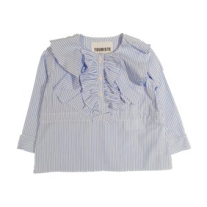 STRIPED BLOUSE WITH ROW ROUCHES IN CHEST