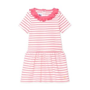 STRIPED DRESS WITH ROUND COLLAR CURLED BABY