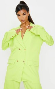 Prettylittlething - Blazer vert citron oversize à épaulettes et double boutonnière, neon lime