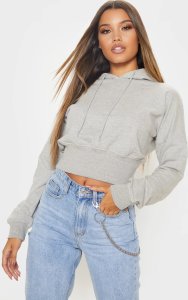 Prettylittlething - Hoodie court gris à ourlet large, gris