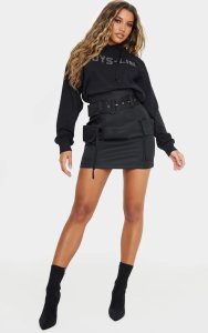 Mini-jupe ceinturée noire à poches style cargo, Noir
