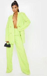 Pantalon ample taille haute vert citron fluo à coutures, Neon Lime