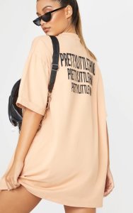 PRETTYLITTLETHING - Robe tee-shirt oversize fauve, Fawn