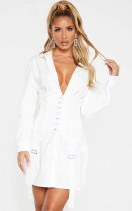 Robe chemise blanche style corset à crochets et oeillets, Blanc