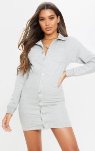 Prettylittlething - Robe chemise grise à boutons sur la longueur, gris