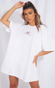 Robe tee-shirt blanche imprimé America, Blanc