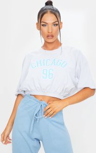 T-shirt gris imprimé Chicago 96 à ourlet élastique, Gris