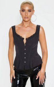 Top style corset long structuré en maille tissée noire, Noir