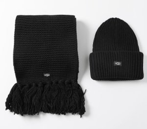 UGG Knitted Scarf And Hat Set BLACK,Schwarz