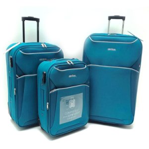 Set 3 valigie trolley 2 ruote leggere in tessuto azzurro Clacson