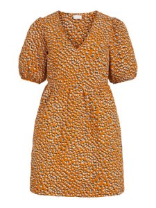 VILA V-ausschnitt Puffärmel Minikleid Damen Orange