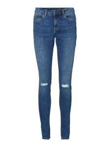 VERO MODA Vmseven Destroyed Normal Waist Slim Fit Jeans Kvinder Blå