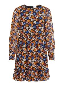 VILA Fleurie, Ruches Mini-robe Women Blue; Orange