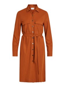 VILA Mi-longue, Lien À Nouer À La Taille Robe-chemise Women brown