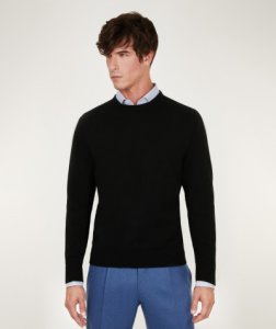 Maglione da uomo, linsieme, 100% lana nero, autunno inverno | Lanieri
